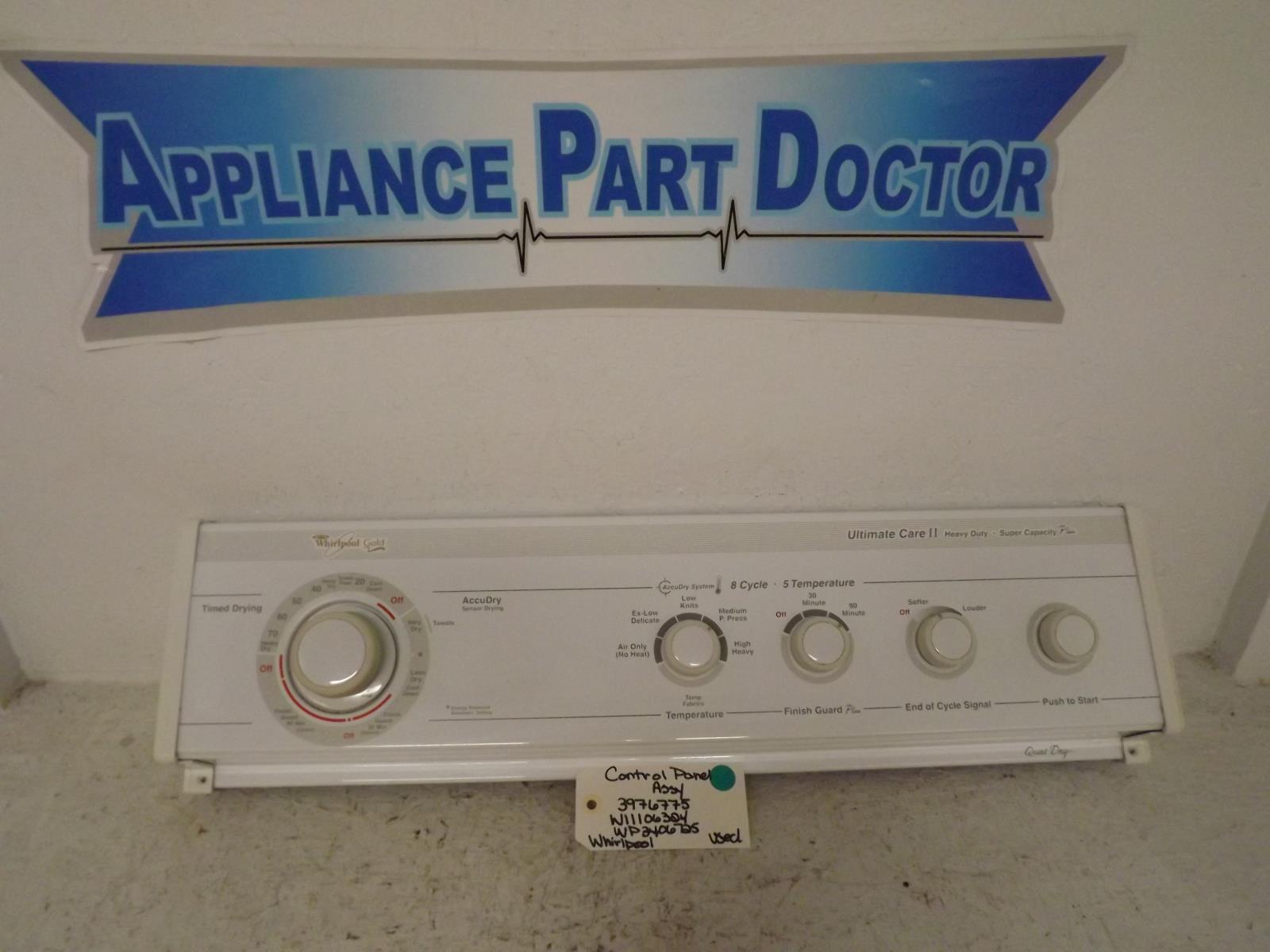 Whirlpool Dryer W11106324 WP3406725 3976775 Control Panel Assy Used Whirlpool Dryer W11106324 WP3406725 3976775 Control Panel Assy Used